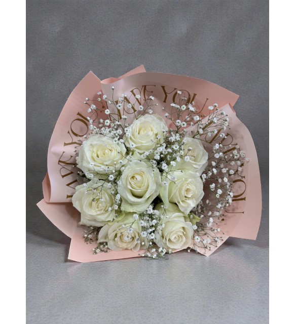 Pure Blush – Beyaz Gül & Cipsofilya Buketi